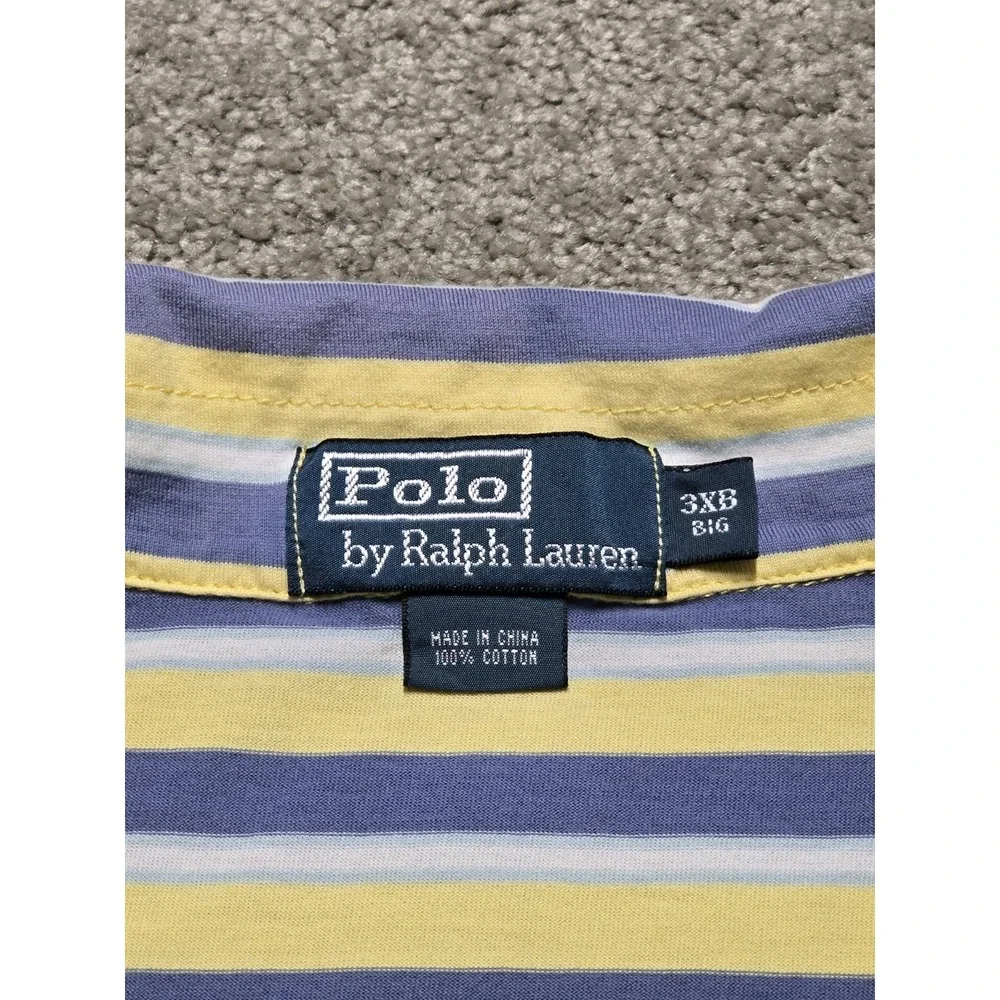 VTG Polo Ralph Lauren Shirt Mens 4XB Blue Butter Yellow Pocket‎ Polo EUC